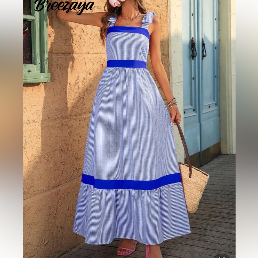 Blue Striped Maxi Dress